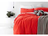 Emberglow Red European Vintage Washed 100% Cotton Quilt Cover Set (Single Size)