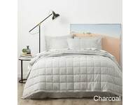 Queen Size Charcoal Paradis Washed Chambray Quilted Quilt Cover Set
