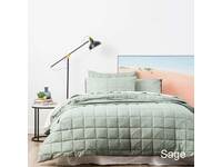 King Size Sage Paradis Washed Chambray Quilted Quilt Cover Set