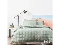 Queen Size Sage Paradis Washed Chambray Quilted Quilt Cover Set