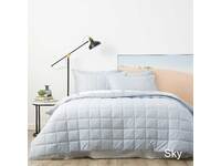 Queen Size Sky Paradis Washed Chambray Quilted Quilt Cover Set