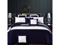 Luxton Rossier Striped Navy Blue Quilt Cover Set (Super King Size)