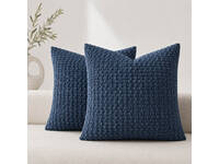 Luxton 3D Textured Chenille Cushion Covers 45x45cm (Pack of 2) (Denim Blue)