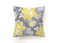 Yellow Grey Floral Cushion Cover 45x45cm