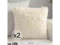 2pcs Long Pile Faux Fur Cushion Cover - Beige