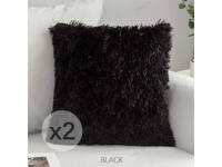 2pcs Long Pile Faux Fur Cushion Cover - Black