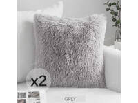 2pcs Long Pile Faux Fur Cushion Cover - Grey
