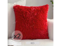 2pcs Long Pile Faux Fur Cushion Cover - Red