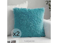 2pcs Long Pile Faux Fur Cushion Cover - Turquoise