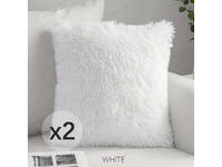 2pcs Long Pile Faux Fur Cushion Cover - White