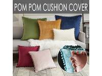 45x45cm Velvet Pom Pom Cushion Cover (multiple colors)