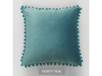 Velvet Pom Pom Cushion Cover - Dusty Teal