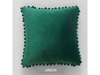 Velvet Pom Pom Cushion Cover - Green