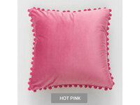 Velvet Pom Pom Cushion Cover - Hot Pink