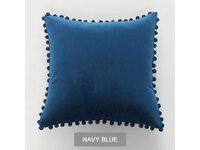 Velvet Pom Pom Cushion Cover - Navy Blue