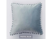 Velvet Pom Pom Cushion Cover - Pastel Blue