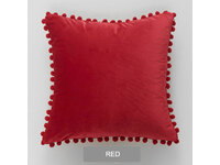 Velvet Pom Pom Cushion Cover - Red