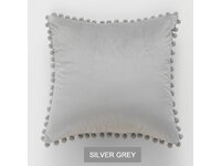 Velvet Pom Pom Cushion Cover - Silver Grey