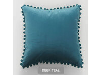 Velvet Pom Pom Cushion Cover - Deep Teal