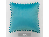 Velvet Pom Pom Cushion Cover - Teal