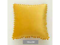 Velvet Pom Pom Cushion Cover - Yellow
