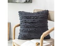 Cotton Linen Tassel Fringe Cushion Cover - Charcoal Grey