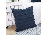Cotton Linen Tassel Fringe Cushion Cover - Navy Blue
