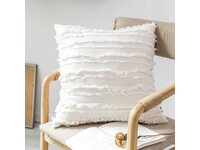 Cotton Linen Tassel Fringe Cushion Cover - White