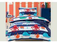 Single Size 'Sea Creature' by Jiggle Giggle boys navy blue and white printed 2pc Quilt Cover Set with pillowcase