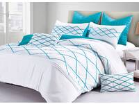 King Size Adela White and Turquoise Blue Quilt Cover Set 