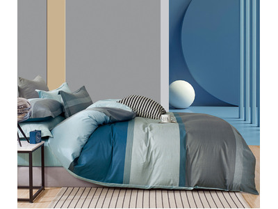 Terrel Blue Grey Striped 100% Cotton Quilt Cover Set