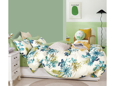 Luella Floral Leaf Blue 100% Cotton Quilt Cover Set