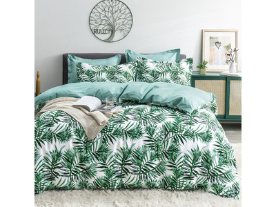Tropical Green Palm Leaf Quilt Cover Set