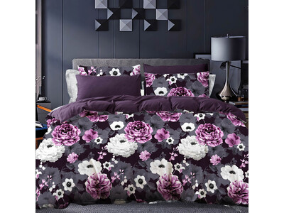 Antonella Grey Purple Floral Quilt Cover Set