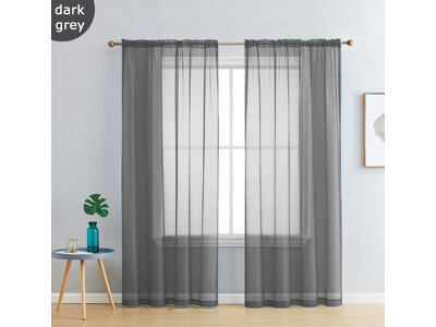 Dark Grey Rod Pocket Voile Sheer Curtains Pair (140x213cm)