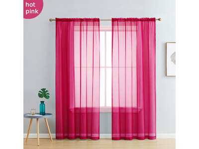 Fuchsia Pink Rod Pocket Voile Sheer Curtains Pair (140x213cm) 
