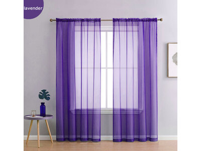 Lavender Rod Pocket Voile Sheer Curtains Pair (140x213cm)