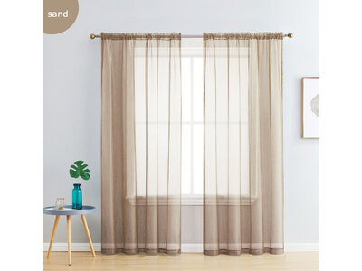 Sand color Rod Pocket Sheer Curtains Pair (140x213cm)