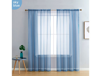 Sky Blue Rod Pocket Voile Sheer Curtains Pair (140x213cm)