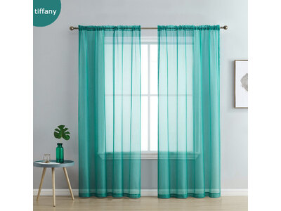 Tiffany Blue Rod Pocket Voile Sheer Curtains Pair (140x213cm) 