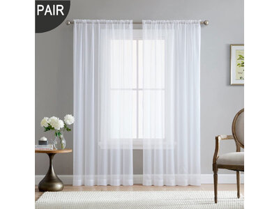  Rod Pocket White Voile Sheer Curtain  ( One Pair )