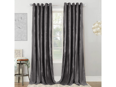 Luxton Dark Grey Velvet Blockout Curtains Pair
