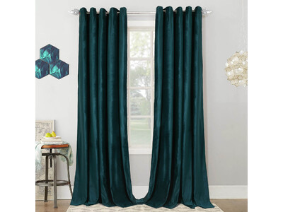 Luxton Green Velvet Blockout Curtains Pair