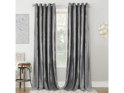 Luxton Light Grey Velvet Blockout Curtains Pair