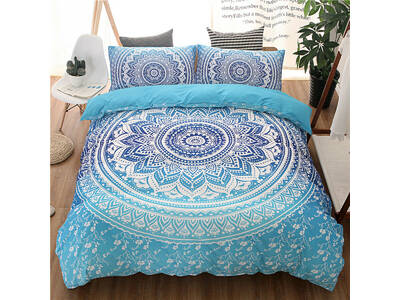 Mandala Aqua Blue Boho Quilt Cover Set