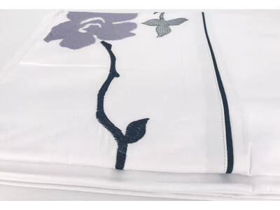 White Floral Cotton King Flat Sheet