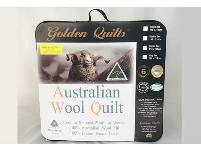 Golden 350GSM Australian Wool Quilt - Queen Size