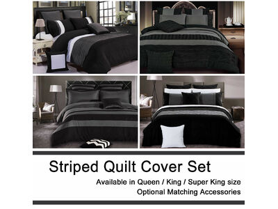 Grey Striped Quilt Cover Pintuck Black Charcoal Duvet Set Super King Queen Luxton - Charcoal Grey Super King Bedding Grey Striped Quilt Cover Pintuck Black Charcoal Duvet Set Super King Queen Luxton - Charcoal Grey Super King Bedding