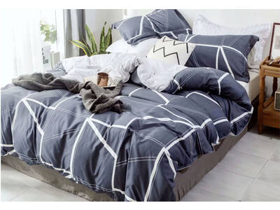 100% Cotton Navy Blue White Geometric Quilt Cover Set