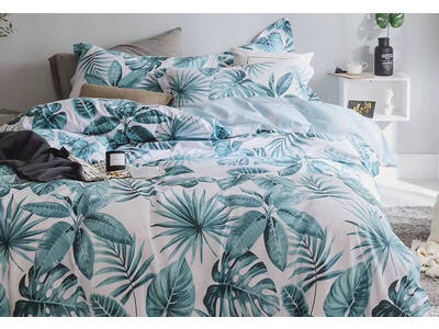 Aqua Blue Palm Leaf Quilt Cover Set